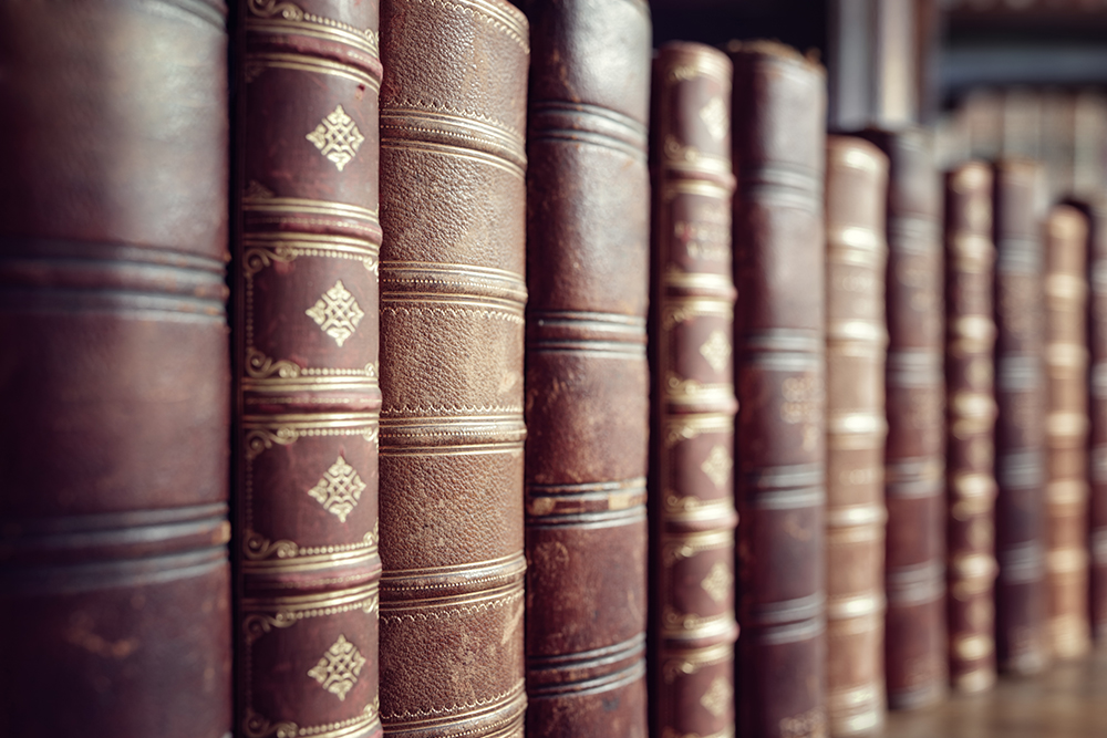 Old vintage books in a row